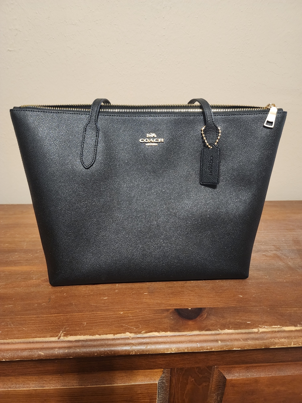 Coach Black Leather Tote Shoulder Bag with Gold Hardware